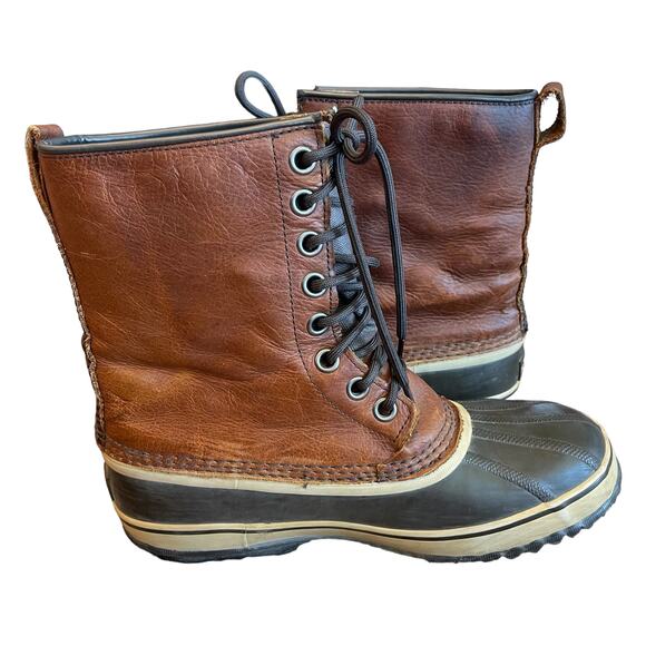 SOREL Premium Leather Winter Insulated Duck Boots Rubber Bottom Men’s Size 9 - Picture 3 of 11